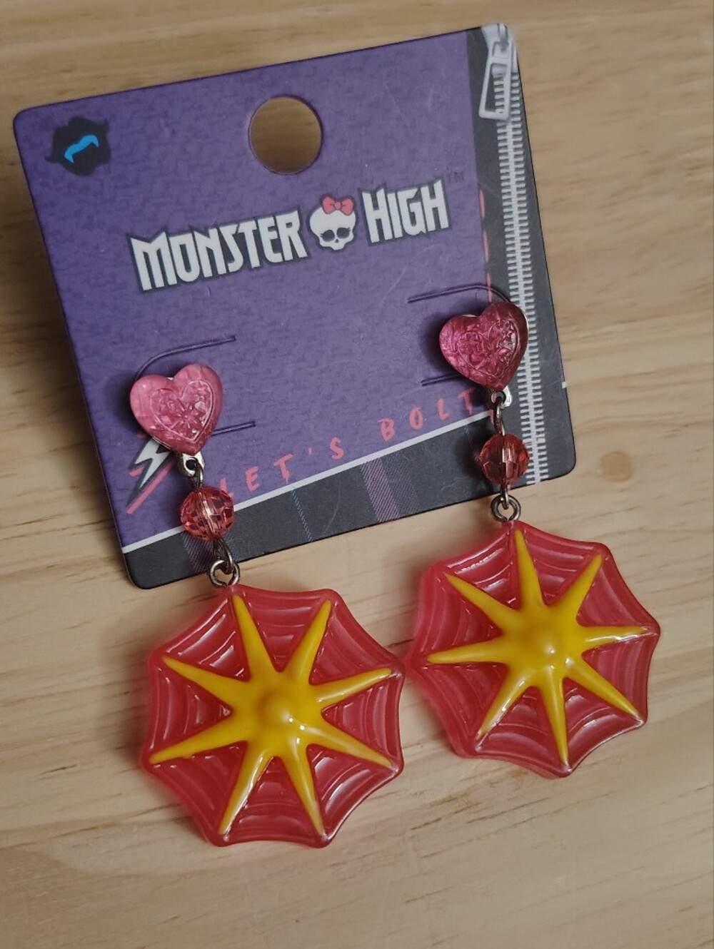 Monster High Let's Bolt Pink Heart Web Earrings